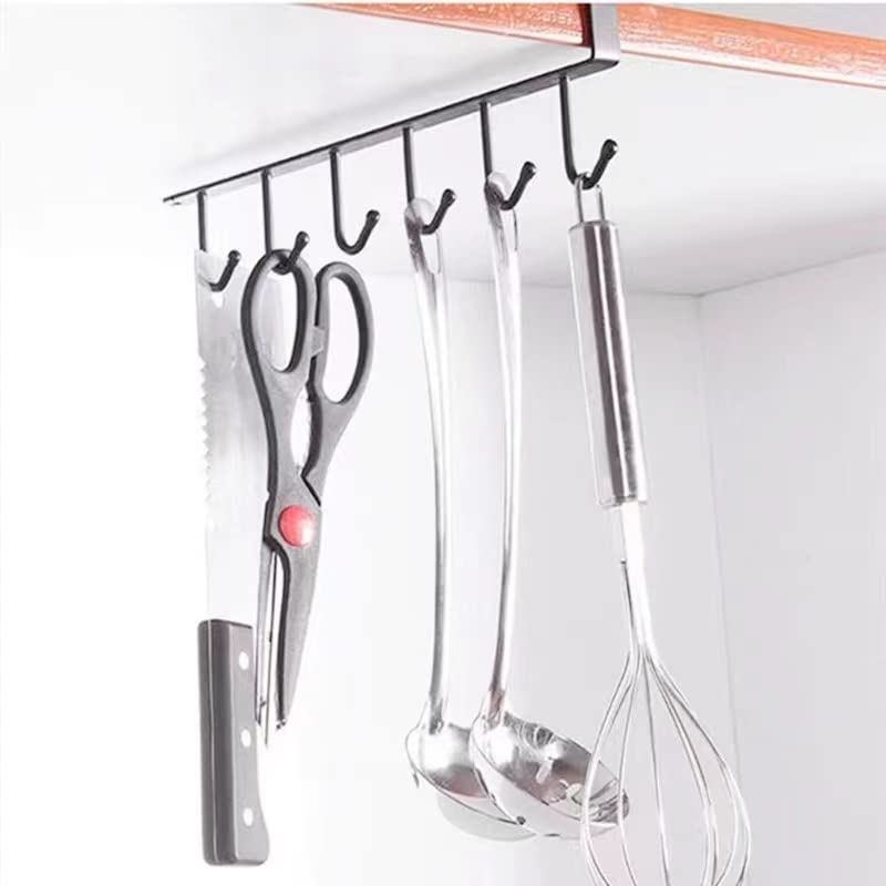 LZYDD Multi-Function Hooks Under The Cabinet 6-Hook Hanging Hook Rack Kitchen Utensil Cupboard Hanger Chest Organizer Cup Holder for Coffee Bar, Fit for 0.8 Inch Thickness Shelf or Less, Nail Free (White) - Image 3